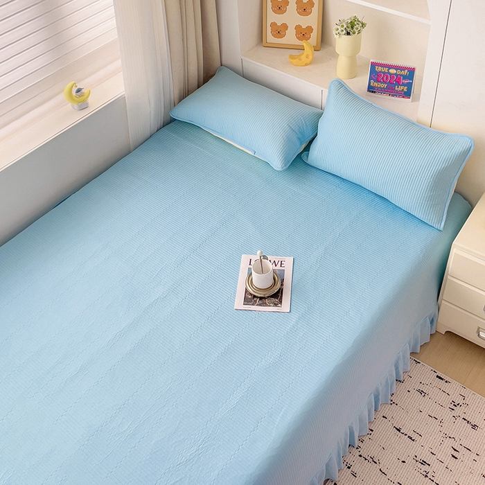 91家纺网 家纺一手货源 找家纺 羽爱2024新款A类全棉纯色榻榻米床盖 天蓝