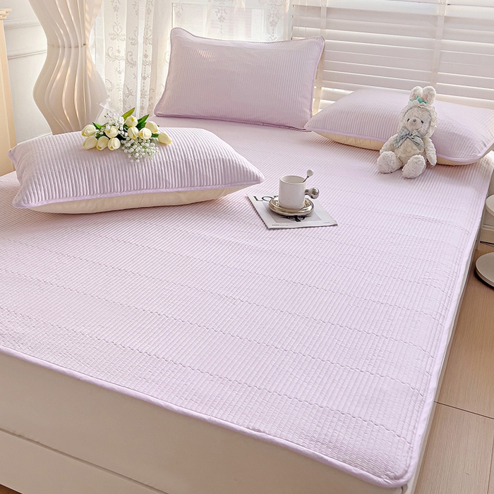 91家纺网 家纺一手货源 找家纺 羽爱2024新款全棉直角纯色床盖床垫 浅紫