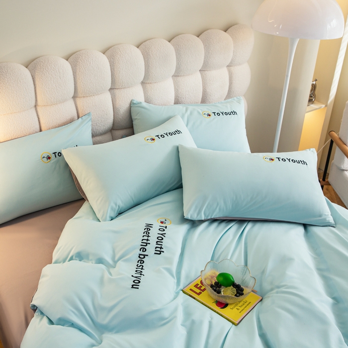 91家纺网 家纺一手货源 找家纺 梦恬佳 2024新款水洗磨毛四件套 天空蓝