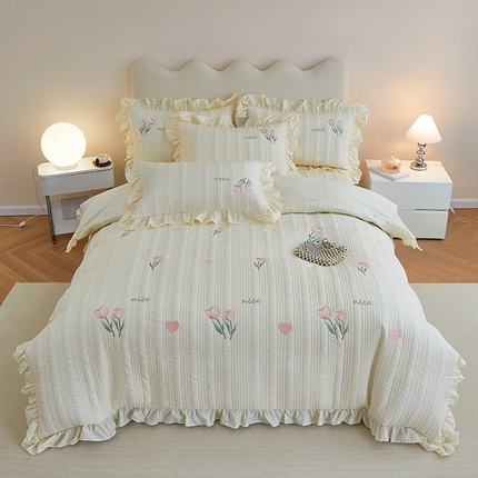 91家纺网 家纺一手货源 找家纺 （总）OL家纺 2024新款水洗全棉被套刺绣床盖夹棉三件套四件套