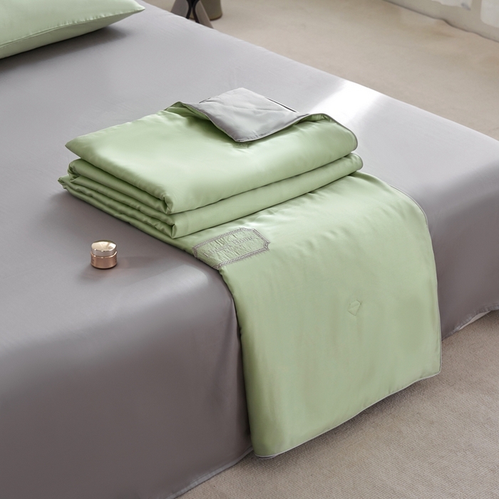 91家纺网 家纺一手货源 找家纺 丽笙 2024新款A类兰精天丝素色刺绣夏被被子被芯 莫兰迪草白色