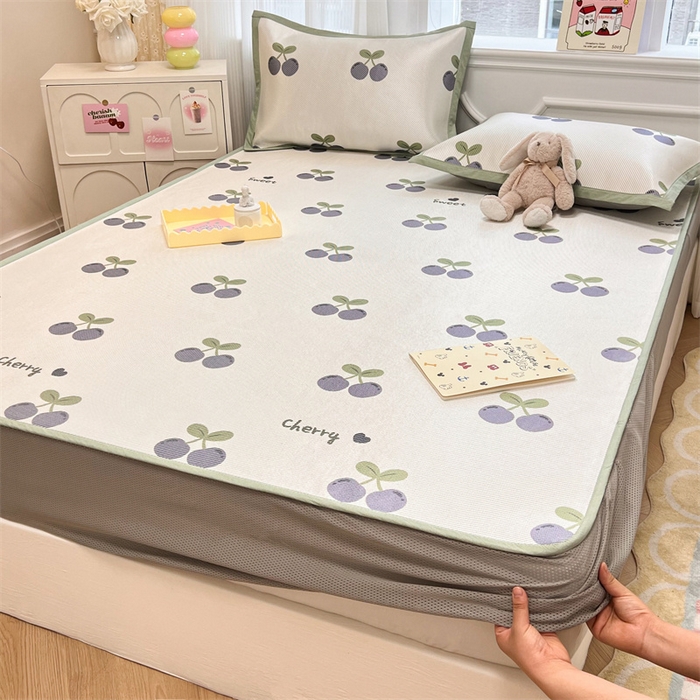 91家纺网 家纺一手货源 找家纺 慕尚 2025新款800D冰藤凉席 樱桃紫-床笠款