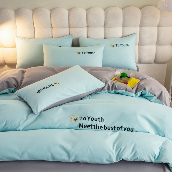 91家纺网 家纺一手货源 找家纺 梦恬佳 2024新款水洗磨毛四件套 天空蓝