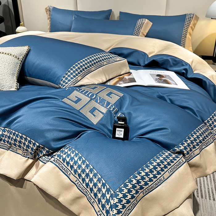 91家纺网 家纺一手货源 找家纺 富盛家纺 2024新款水洗真丝刺绣四件套-威灵顿 威灵顿—深蓝