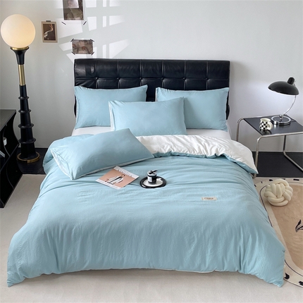 91家纺网 家纺一手货源 找家纺 （总）兰紫橙家纺 2025新款水洗棉轻薄条纹四件套