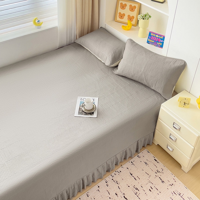 91家纺网 家纺一手货源 找家纺 羽爱2024新款A类全棉纯色榻榻米床盖 浅灰