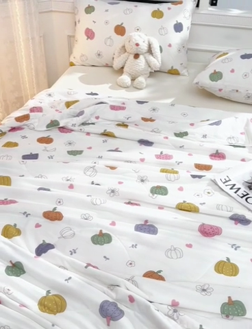 91家纺网 家纺一手货源 找家纺 圣楚家纺  2024新款A类针织棉印花夏被夏凉被空调被 七彩南瓜