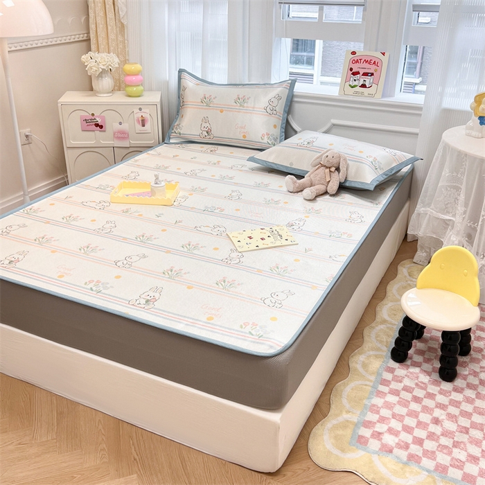 91家纺网 家纺一手货源 找家纺 慕尚 2025新款800D冰藤凉席 小白兔-床笠款