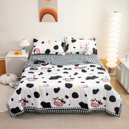 乐居坊 2024新款亲肤舒适印花芦荟棉夏凉被四件套 可爱奶牛