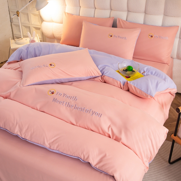 91家纺网 家纺一手货源 找家纺 梦恬佳 2024新款水洗磨毛四件套 粉紫色