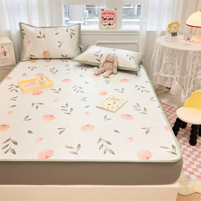 91家纺网 家纺一手货源 找家纺 慕尚 2025新款800D冰藤凉席 玉兰花-床笠款