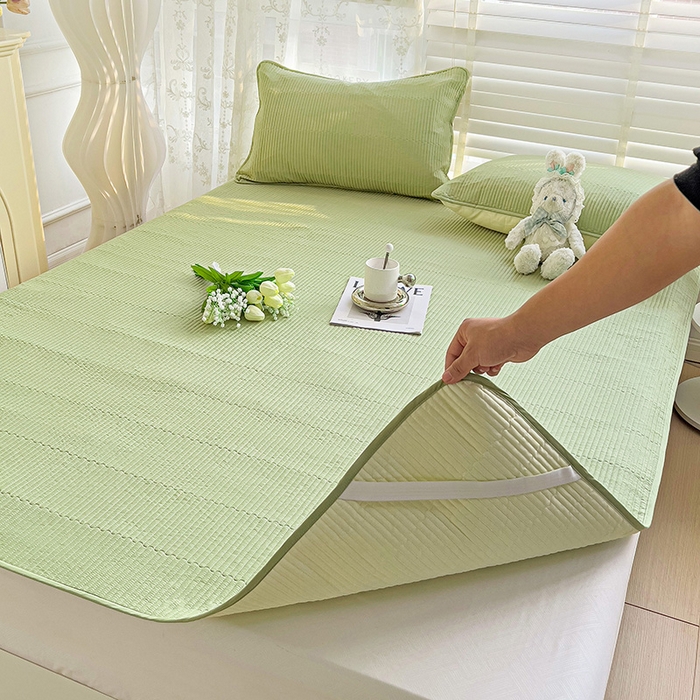 91家纺网 家纺一手货源 找家纺 羽爱2024新款全棉直角纯色床盖床垫 浅绿