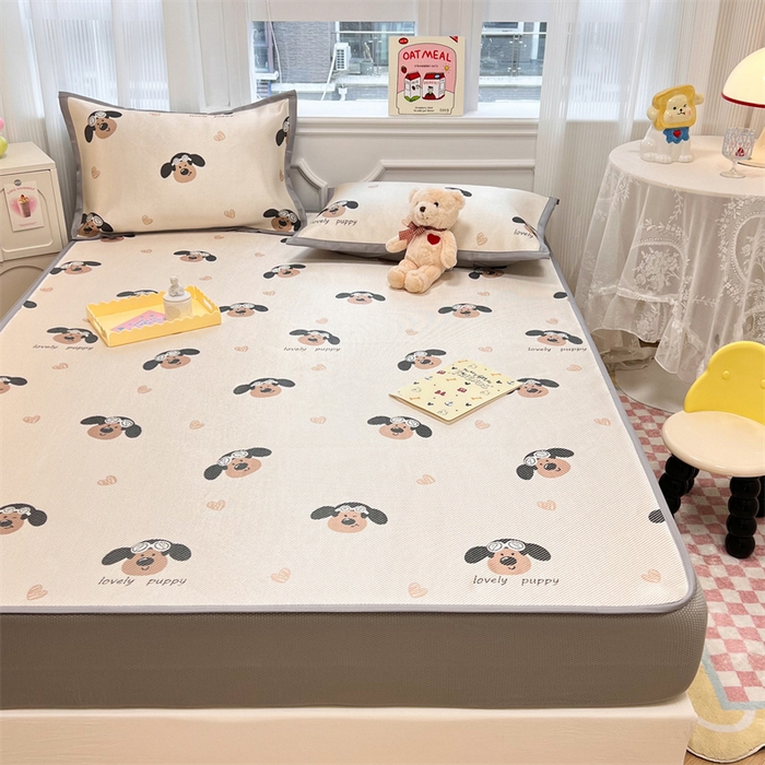 91家纺网 家纺一手货源 找家纺 慕尚 2025新款800D冰藤凉席 萌萌狗-床笠款