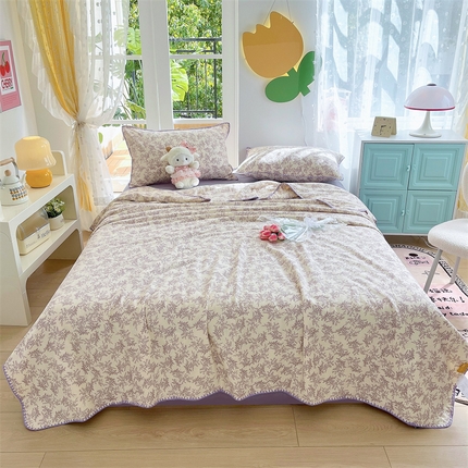 91家纺网 家纺一手货源 找家纺 梦依依 2025新款全棉双层纱贝壳边夏被四件套 瑞莎