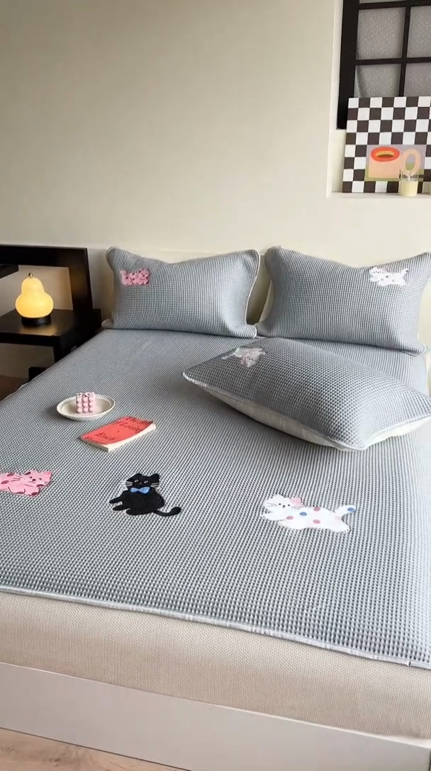 91家纺网 家纺一手货源 找家纺 柚子YOUTH 2024新款PE凉感可机洗凉席 三只猫