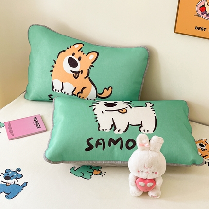 寐居 2024新款时尚印花冰丝席大版枕套 银汪仔部队