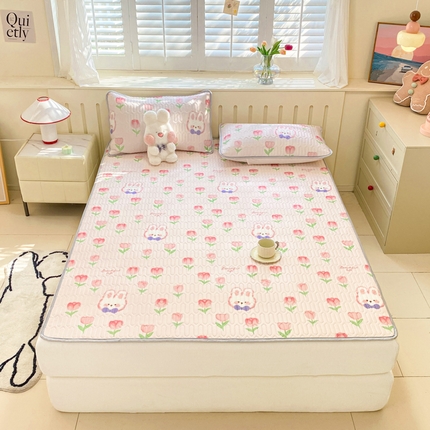 寐居 2024新款时尚印花凉感丝乳胶凉席三件套 蓓蕾兔兔