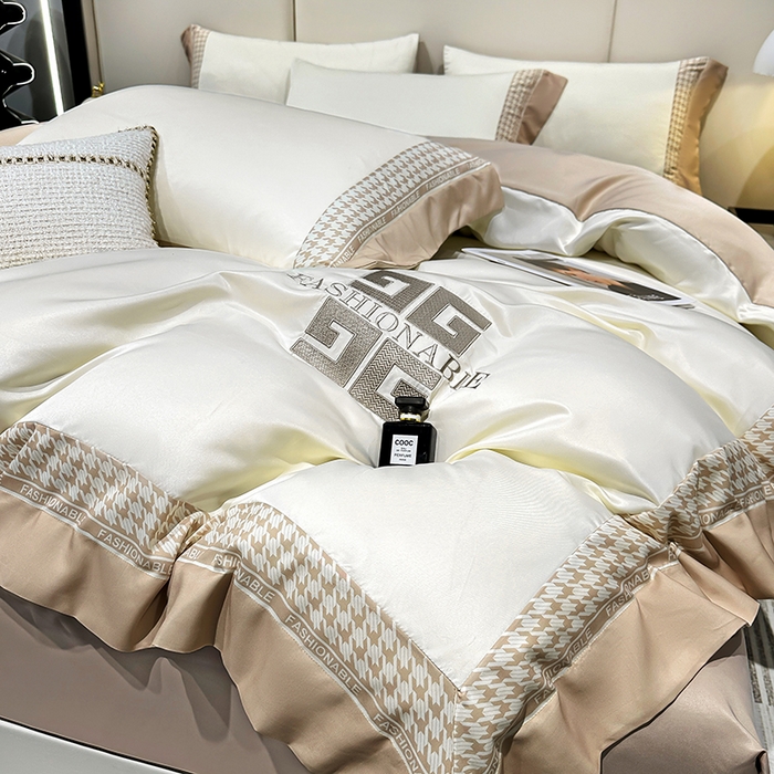 91家纺网 家纺一手货源 找家纺 富盛家纺 2024新款水洗真丝刺绣四件套-威灵顿 威灵顿—奶白