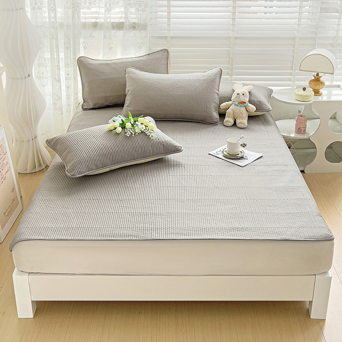 91家纺网 家纺一手货源 找家纺 羽爱2024新款全棉直角纯色床盖床垫 浅灰