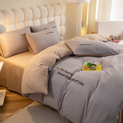 91家纺网 家纺一手货源 找家纺 梦恬佳 2024新款水洗磨毛四件套 灰金色