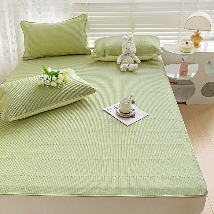 91家纺网 家纺一手货源 找家纺 羽爱2024新款全棉直角纯色床盖床垫 浅绿