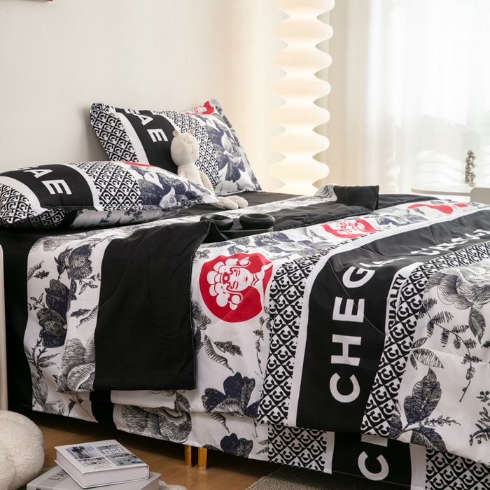 91家纺网 家纺一手货源 找家纺 乐居坊 2024新款亲肤舒适印花芦荟棉夏凉被四件套 霸王茶姬