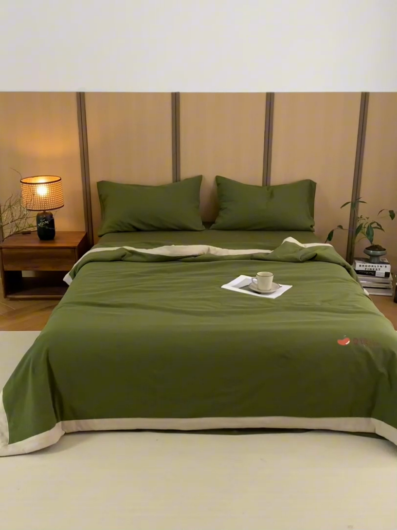 91家纺网 家纺一手货源 找家纺 梦享生活家居 2024新款A类双层纱全棉提花大豆夏被 橄榄绿