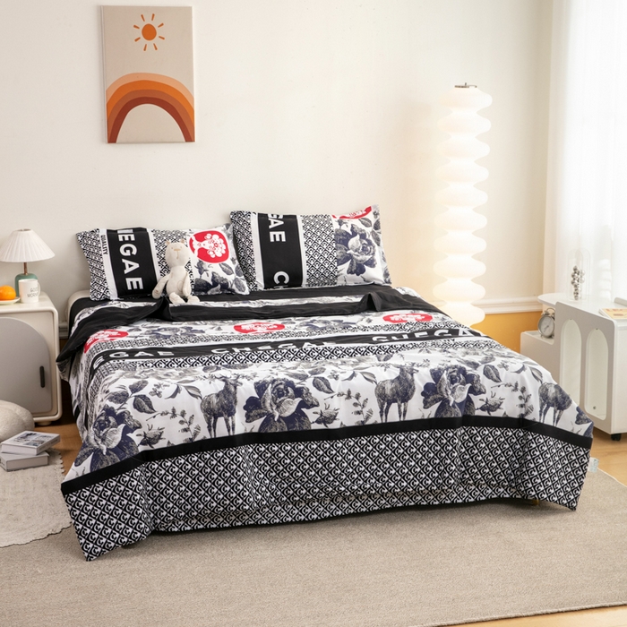 91家纺网 家纺一手货源 找家纺 乐居坊 2024新款亲肤舒适印花芦荟棉夏凉被四件套 霸王茶姬