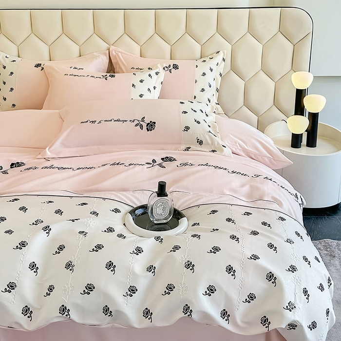 91家纺网 家纺一手货源 找家纺 梦舒羽 2025新款 80支莱赛尔天丝四件套-玫瑰之约 玫瑰之约-粉玉