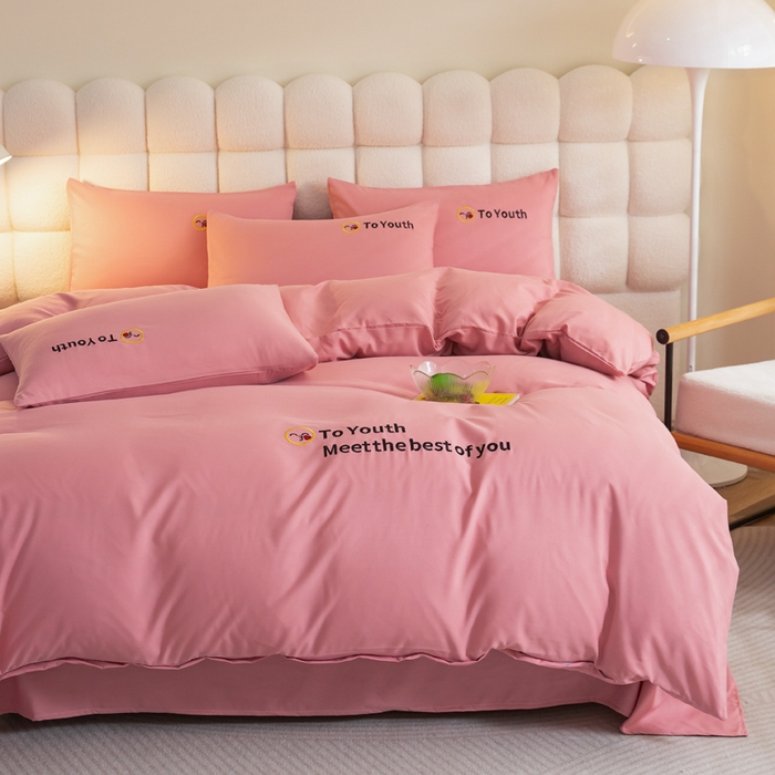 91家纺网 家纺一手货源 找家纺 梦恬佳 2024新款水洗磨毛四件套 豆沙粉