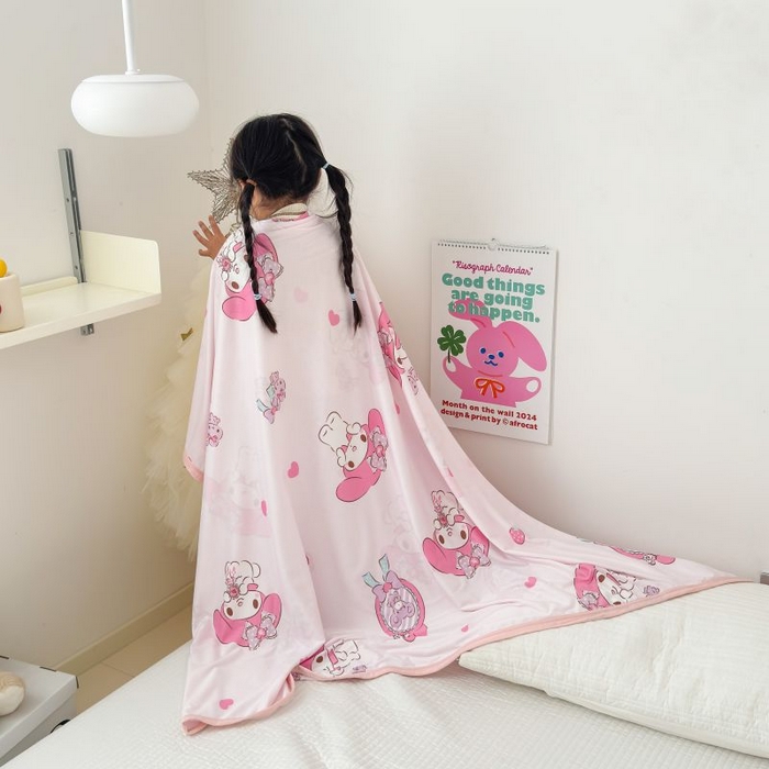 91家纺网 家纺一手货源 找家纺 星期八 2024新款舒适亲肤三丽鸥婴儿裸睡级凉感毯 粉色美乐蒂