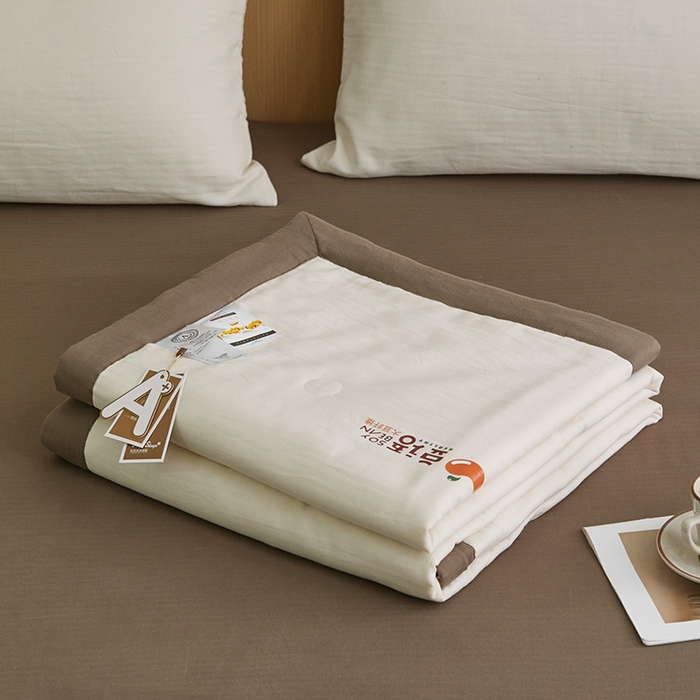 91家纺网 家纺一手货源 找家纺 梦享生活家居 2024新款A类双层纱全棉提花大豆夏被 奶咖