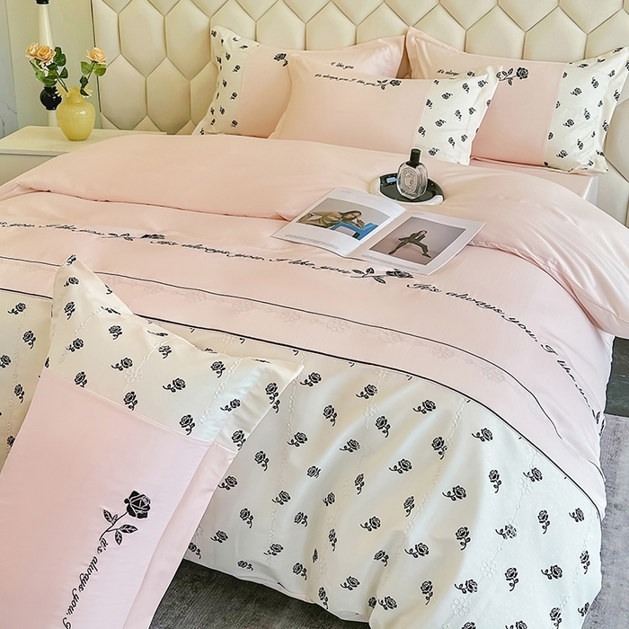 91家纺网 家纺一手货源 找家纺 梦舒羽 2025新款 80支莱赛尔天丝四件套-玫瑰之约 玫瑰之约-粉玉