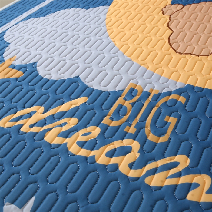 91家纺网 家纺一手货源 找家纺 美丽折家纺 2025新款6mm厚大版卡通乳胶凉席 晚安-蓝