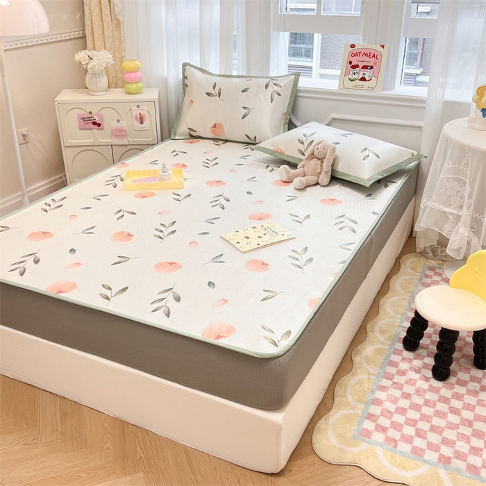 91家纺网 家纺一手货源 找家纺 慕尚 2025新款800D冰藤凉席 玉兰花-床笠款