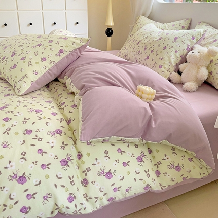 91家纺网 家纺一手货源 找家纺 （总）优选良品 2025新款直播爆款母婴级水洗皱皱棉四件套小碎花被套床笠款三件套