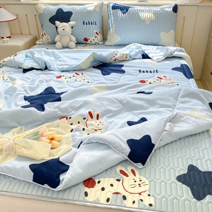 91家纺网 家纺一手货源 找家纺 寐居家纺 2024新款时尚印花凉感丝乳胶凉席小花边夏被四件套系列 星光汇