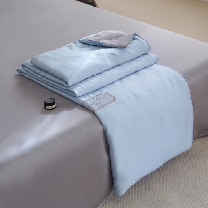 91家纺网 家纺一手货源 找家纺 丽笙 2024新款A类兰精天丝素色刺绣夏被被子被芯 莫兰迪极光蓝