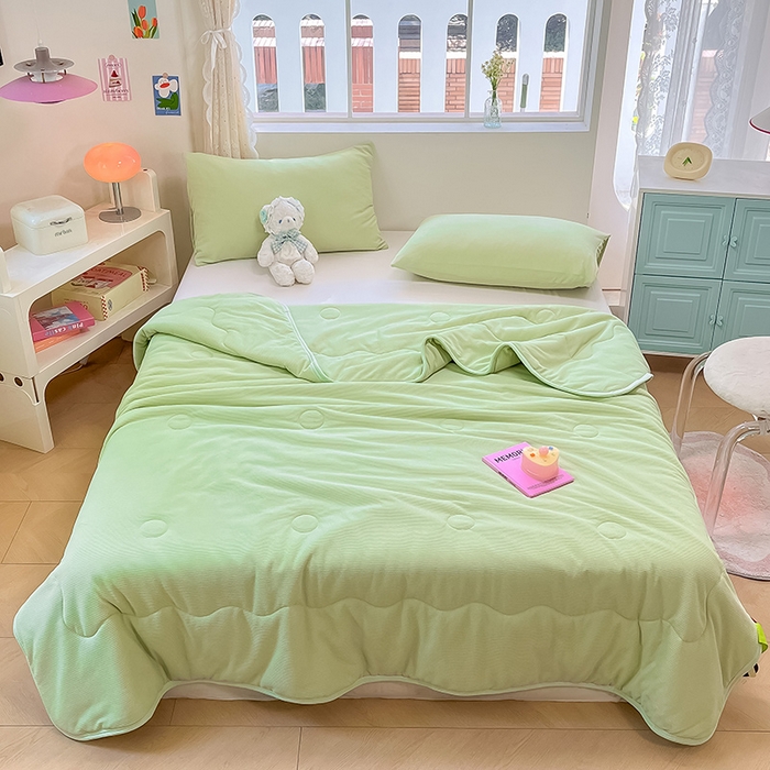 91家纺网 家纺一手货源 找家纺 美梦里 2024新款A类针织华夫格夏被夏凉被空调被子 线条绿