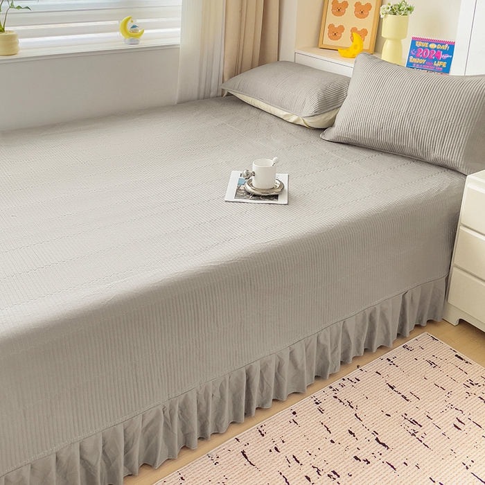 91家纺网 家纺一手货源 找家纺 羽爱2024新款A类全棉纯色榻榻米床盖 浅灰