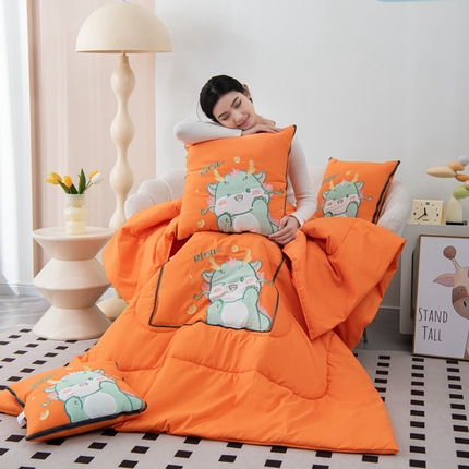 铭宣家居 2024新款贴布绣＋重工刺绣多功能抱枕被系列 财运兴龍 财运兴龍-时尚橙