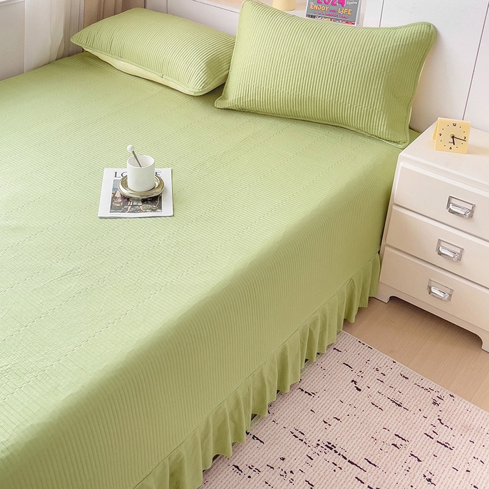 91家纺网 家纺一手货源 找家纺 羽爱2024新款A类全棉纯色榻榻米床盖 浅绿