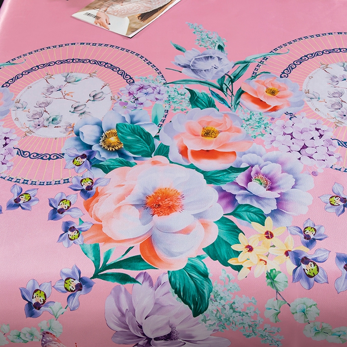 91家纺网 家纺一手货源 找家纺 席之家 2024新款冰丝印花凉席三件套 花开富贵粉