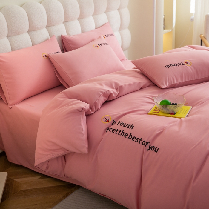 91家纺网 家纺一手货源 找家纺 梦恬佳 2024新款水洗磨毛四件套 豆沙粉