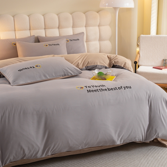 91家纺网 家纺一手货源 找家纺 梦恬佳 2024新款水洗磨毛四件套 灰金色