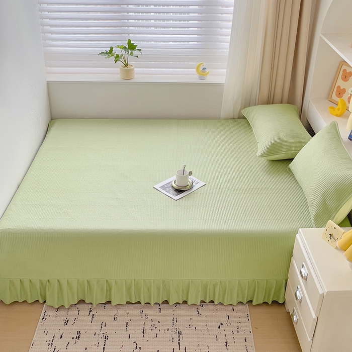 91家纺网 家纺一手货源 找家纺 羽爱2024新款A类全棉纯色榻榻米床盖 浅绿