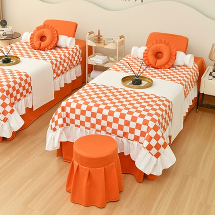维琪尔 2024新款荷兰尼美 容床罩四件套 格子 橙
