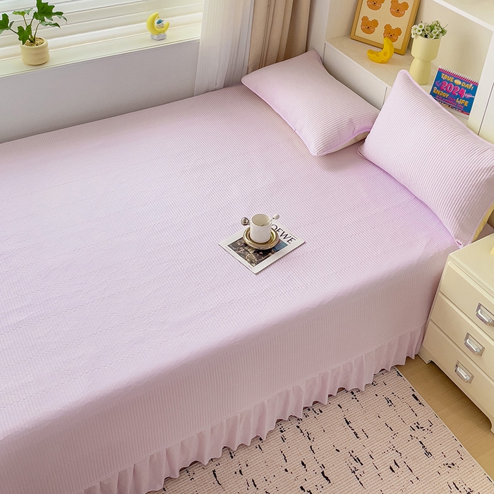 91家纺网 家纺一手货源 找家纺 羽爱2024新款A类全棉纯色榻榻米床盖 浅紫