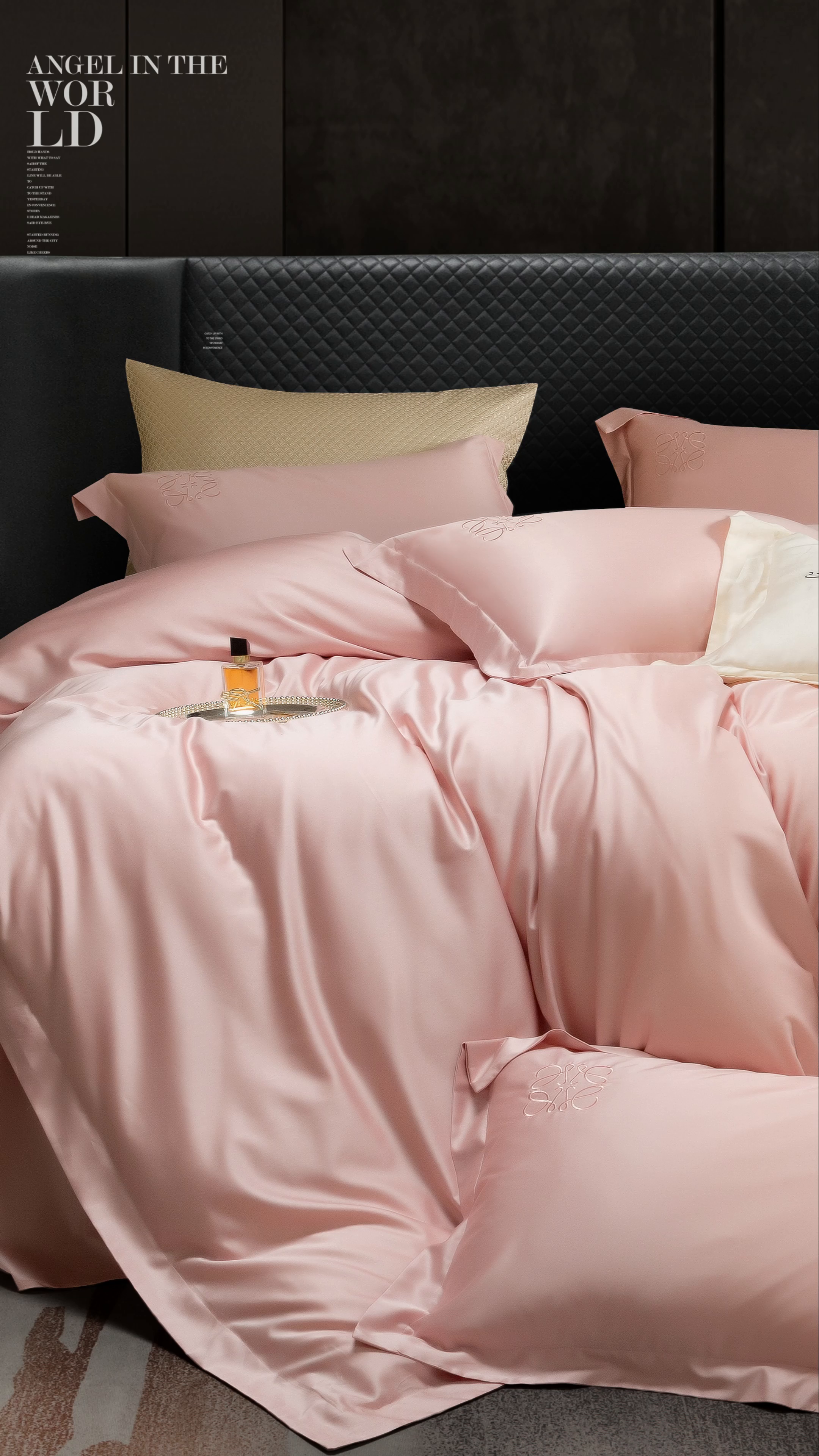 91家纺网 家纺一手货源 找家纺 莱豫2024新款天丝棉绣花四件套罗意威系列 罗意威粉