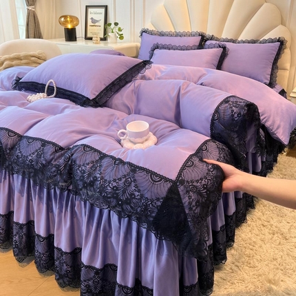 91家纺网 家纺一手货源 找家纺 （总）2024新款法式赫本风丝光棉床裙款四件套-巴黎世家